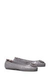 Tory Burch Minnie Embellished Croc-effect Leather Ballet Flats In Zinc