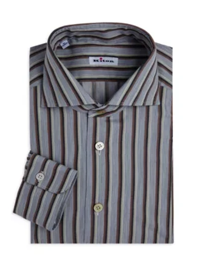 Kiton Striped Contemporary Sport Shirt In Grey