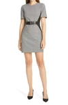 Judith & Charles Barcelona Leather Detail Houndstooth Dress In Black
