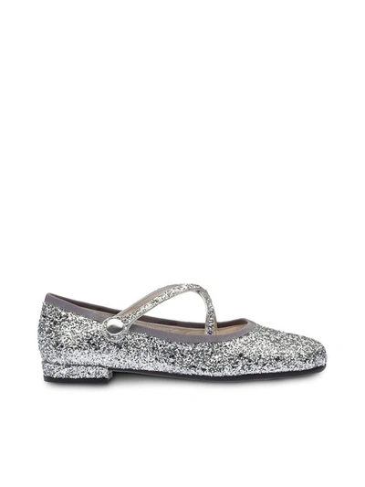 Miu Miu Glitter Ballerina Shoes In Grey