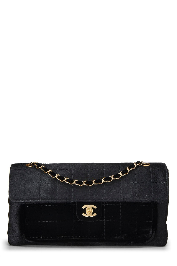 Pre-Owned Chanel Black Pony Hair Chocolate Bar Half Flap Handbag | ModeSens