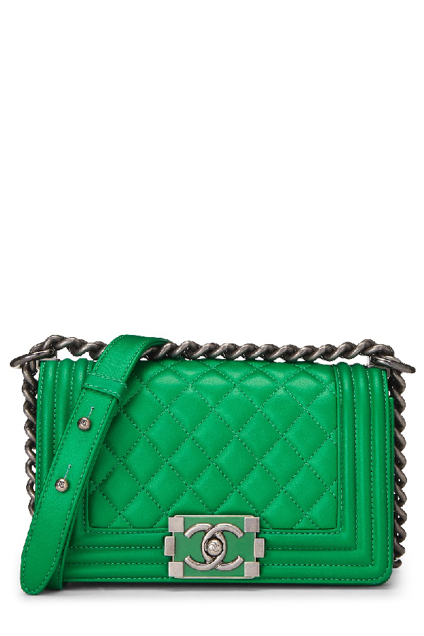 Pre-Owned Chanel Metallic Green Quilted Leather Boy Small | ModeSens
