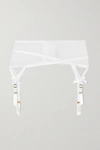 AGENT PROVOCATEUR JOAN SATIN-TRIMMED STRETCH-TULLE SUSPENDER BELT