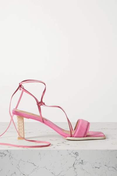 Jacquemus 'adour' Square Toe Single Band Strappy Suede Sandals In Fuchsia