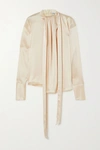LOEWE LAVALLIERE TIE-DETAILED HAMMERED-SATIN BLOUSE