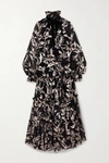 ZIMMERMANN LADYBEETLE TIE-DETAILED TIERED DEVORÉ-CHIFFON MAXI DRESS