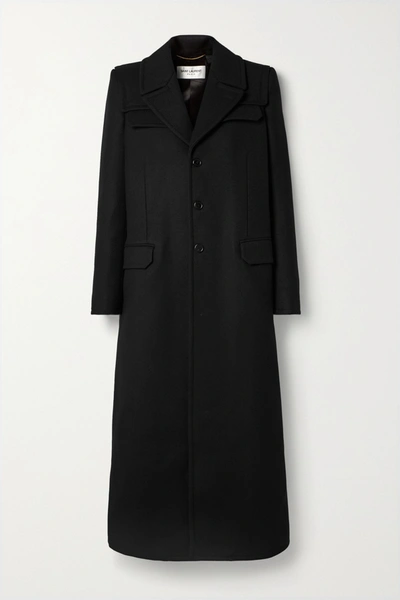Saint Laurent Stripe-pattern Single-.breasted Coat In Black
