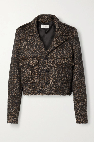Saint Laurent Cropped Leopard-print Wool-blend Jacket In Neutrals