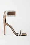 GIUSEPPE ZANOTTI KANDA SHEARLING-TRIMMED SUEDE SANDALS