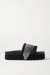 AREA CRYSTAL-EMBELLISHED SATIN-TRIMMED RUBBER PLATFORM SLIDES