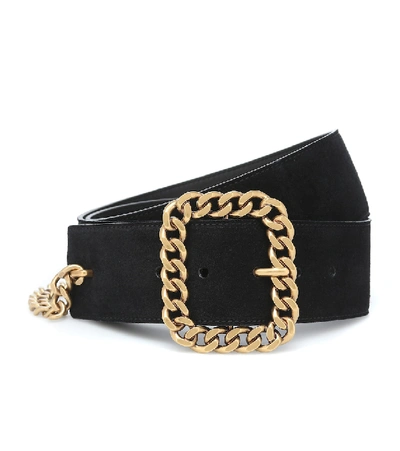 Saint Laurent Chain-embellished Suede Waist Belt In Black