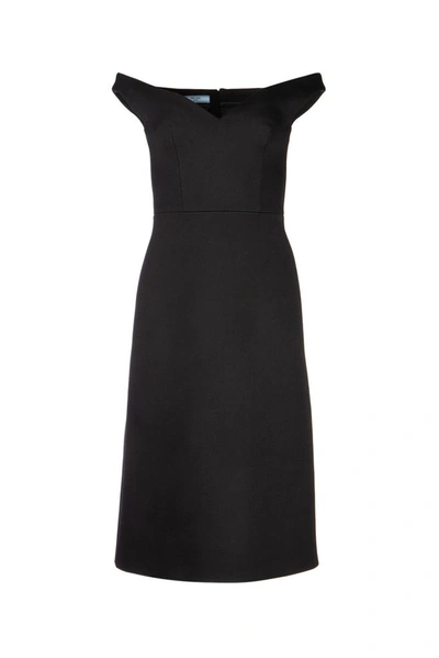 Prada Off-the-shoulder Wool Dress In Black