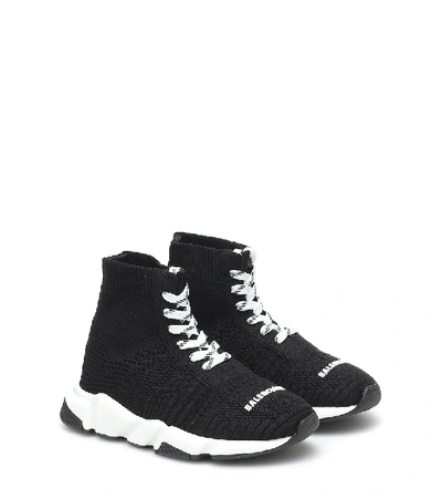 Balenciaga Kids' Speed Knit Lace-up Trainers In Black