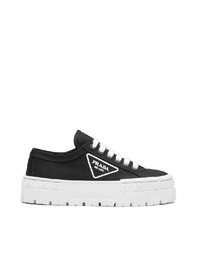 Prada Wheel Gabardine Platform Sneakers In Black