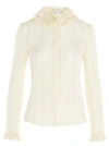 SAINT LAURENT SAINT LAURENT STRIPED RUFFLED COLLAR BLOUSE