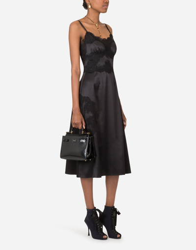 Dolce & Gabbana Satin And Lace Calf-length Slip Dress In Black