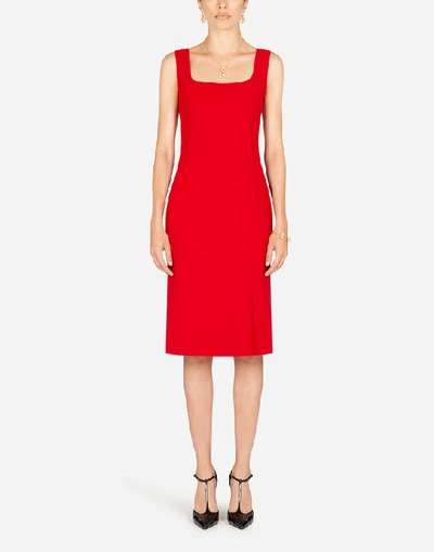 Dolce & Gabbana Midi Dress In Cady Fabric With Slit In Red