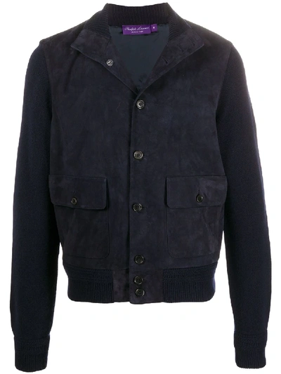 Polo Ralph Lauren Knitted Jacket With Suede Panelling In Blue