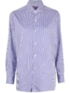 Ralph Lauren Pinstriped Long-sleeve Shirt In White/classic Blue