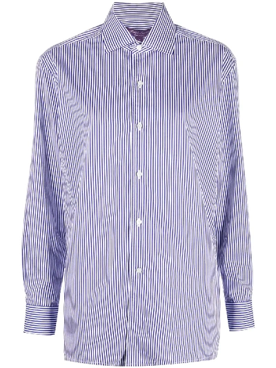 Ralph Lauren Pinstriped Long-sleeve Shirt In White/classic Blue