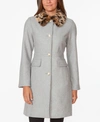 Kate Spade Cheetah-print Faux Fur Collar Coat In Heather Grey