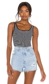 Yummie Ruby Scoop Neck Bodysuit With Stripes In Black & White Stripe