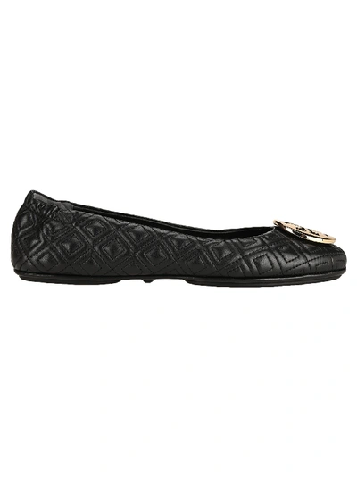 Tory Burch Quilted Minnie Travel Ballet Shoes In Perfect Black / Gold