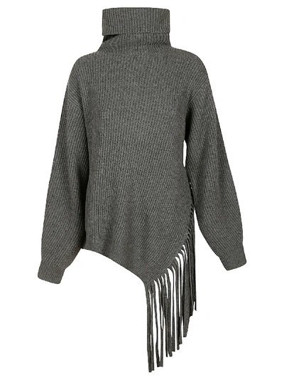 Stella Mccartney High-neck Frayed Hem Sweater In Grey