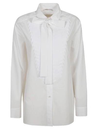 Red Valentino Pleated Bib Bow-detailed Shirt In White