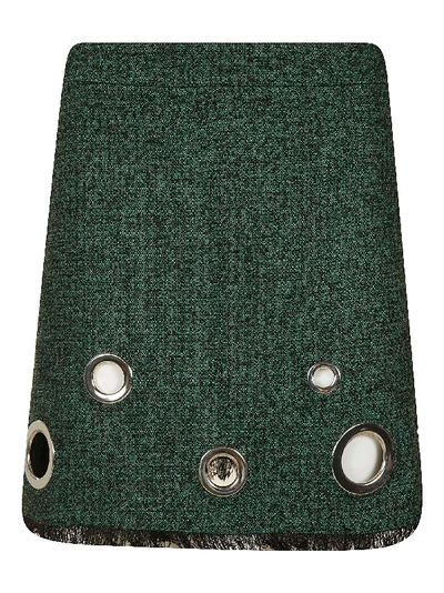 Moschino Frayed Hem Perforated Skirt In Green
