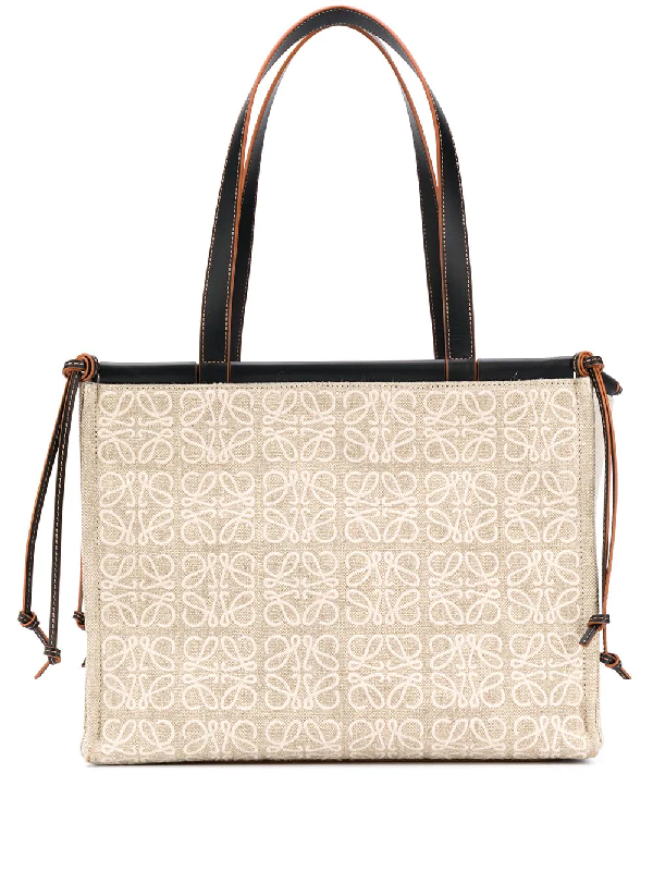 Loewe Cushion Small Anagram-embroidered Linen Tote Bag In Neutrals ...