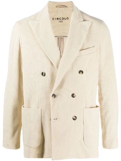 Circolo 1901 Double Breasted Textured Stripe Blazer In Neutrals