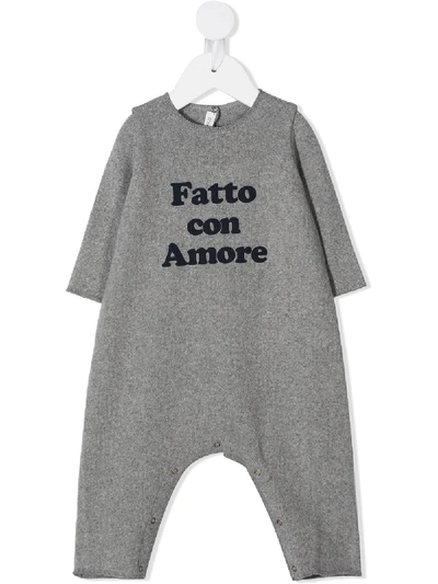 Zhoe & Tobiah Babies' Slogan Long-sleeve Romper In Grey