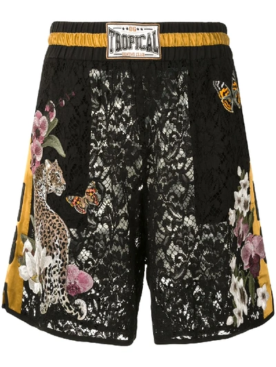 Dolce & Gabbana Floral Lace Boxing Shorts In Multicolour