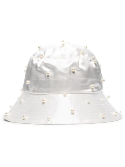 Jennifer Behr White Mallorie Embellished Silk Bucket Hat