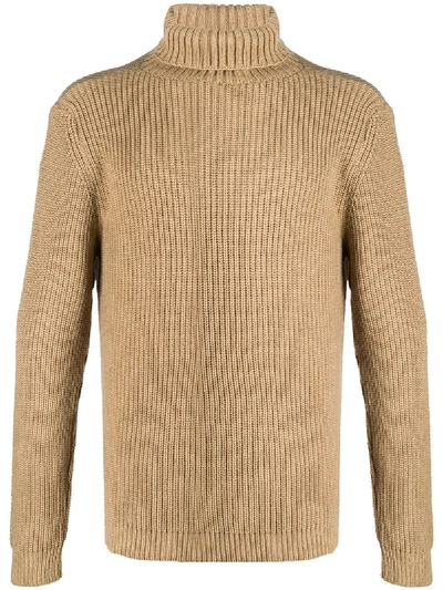 Family First Ribbed-knit Roll-neck Jumper In Brown