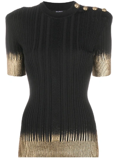 Balmain Button-embellished Dip-dye Knit Top In Black