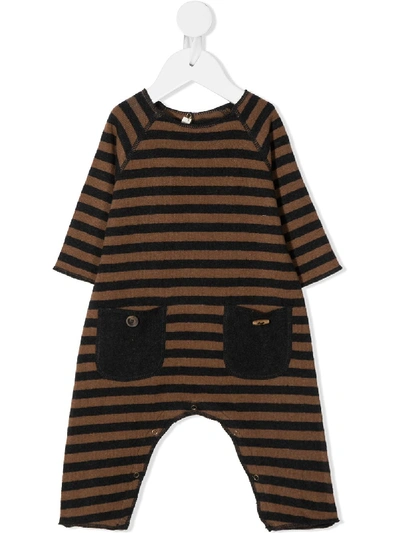 Zhoe & Tobiah Babies' Striped Long-sleeve Romper In Brown