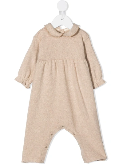 Zhoe & Tobiah Babies' Peter Pan Collar Knitted Romper In Neutrals