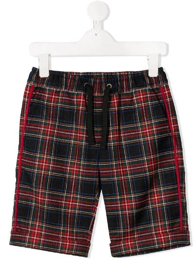 Dolce & Gabbana Kids' Tartan Shorts With Dg Patch In Red