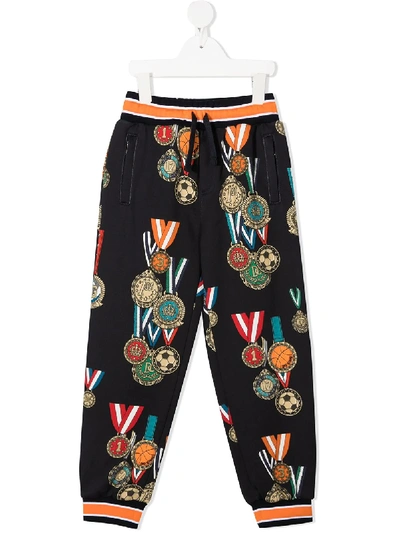 Dolce & Gabbana Kids' Medal Print Trousers In Blue