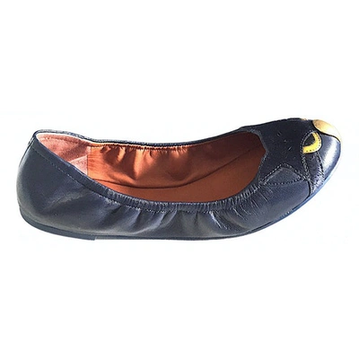 Pre-owned Marc By Marc Jacobs Navy Leather Flats
