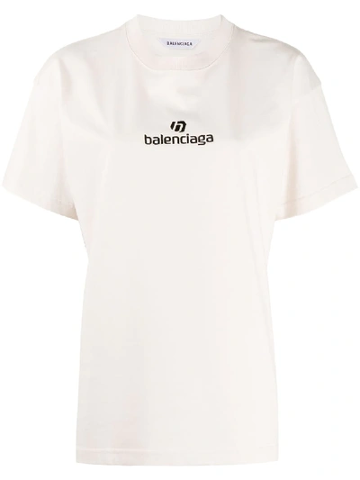 Balenciaga Logo Print Short-sleeved T-shirt In Neutrals