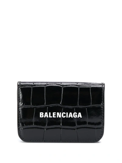 Balenciaga Logo Print Leather Wallet In Black