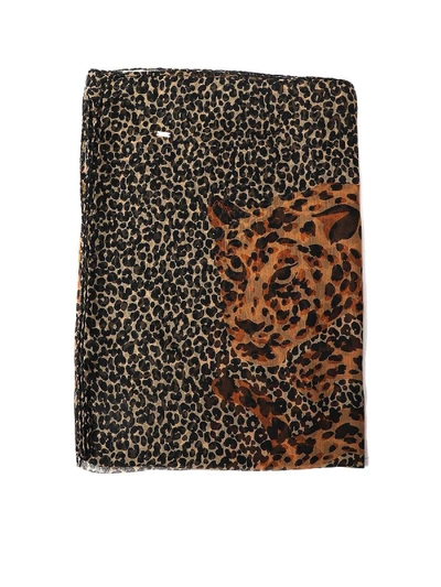 Saint Laurent Silk Leopard-print Stole In Beige