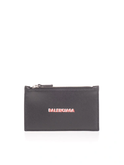 Balenciaga Logo Print Credit Card Holder In Black