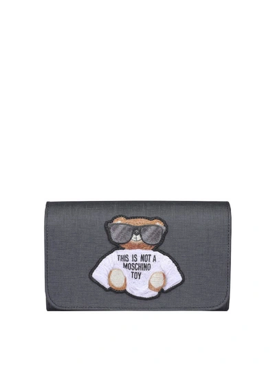 Moschino Teddy Bear Patch Chain Wallet In Black