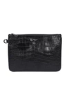 JIMMY CHOO DEREK CROCO PRINT CLUTCH IN BLACK