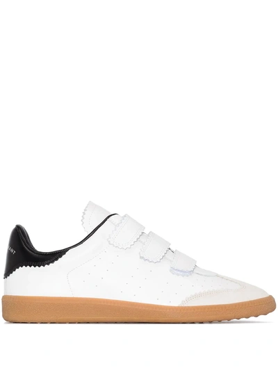 Isabel Marant Beth Logo Velcro Straps In White Leather And Suede