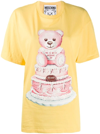 Moschino Teddy Cake Print T-shirt In Yellow